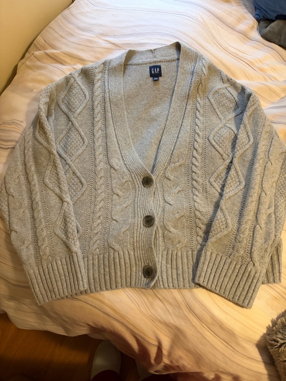 GAP Light Gray Cable Knit Button-Front Cardigan